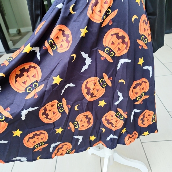 Little Black ✦ Halloween Pumpkin Dress ✦ Ribbon Belt Scalloped Sweetheart M - Picture 10 of 16